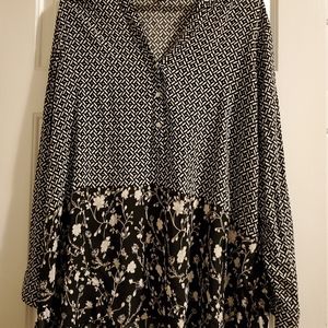 Cato black & cream floral & geo print blouse